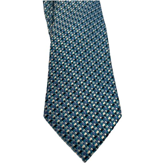 VTG. COUNTESS MARA Rich Blue White Geometric Checker Board Pattern‎ 3-1/2"x 60" - Picture 1 of 10